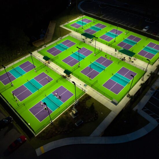 Pickleball courts lit up